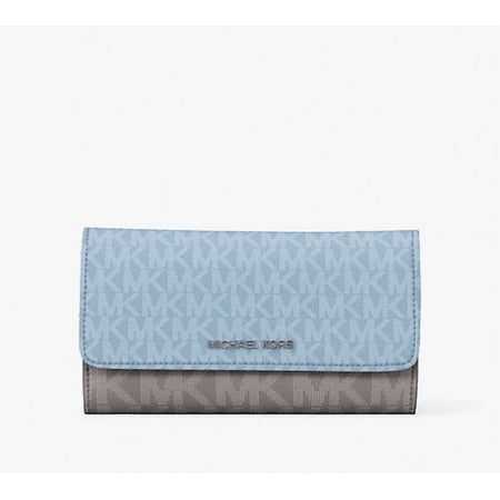 Michael Kors Jet Set Travel Large Trifold Leather/PVC Wallet (Light Sky Multi)