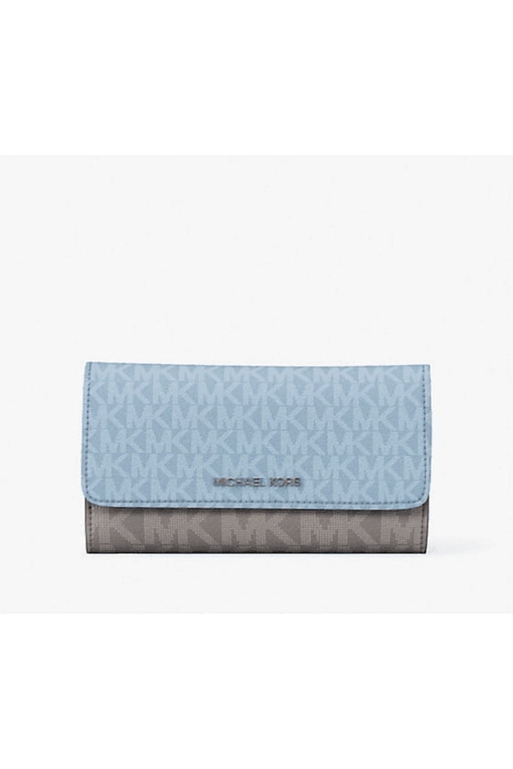 Jet Set Travel Large Trifold Leather/PVC Wallet (Light Sky Multi)
