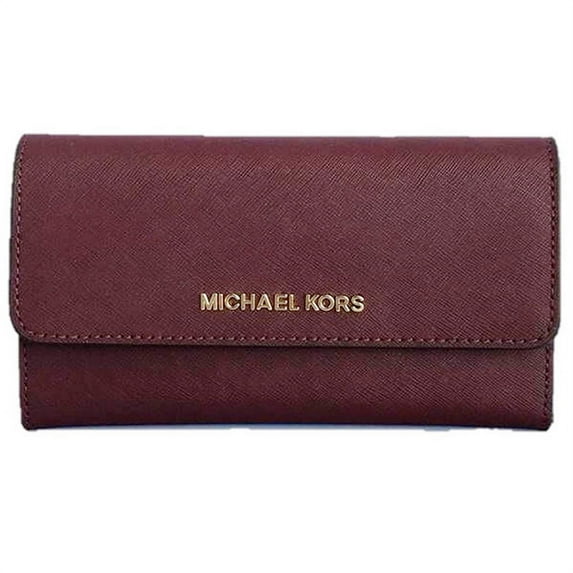 Michael Kors Jet Set Travel Large Trifold Leather Wallet (Optic White/Silver Har