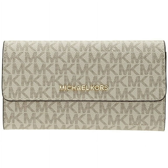 Michael Kors Jet Set Travel Large Trifold Signature PVC Wallet, Vanilla/Acorn