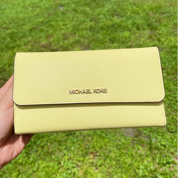 Michael Kors Jet Set Travel Large Trifold Wallet Buttercup Yellow Saffiano Leather