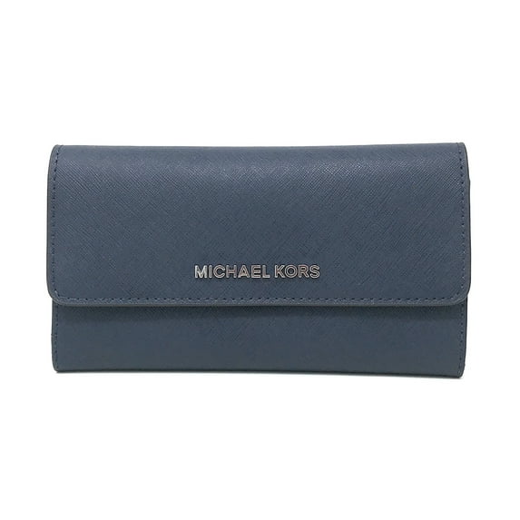 Michael Kors Jet Set Travel Large Trifold Wallet Saffiano Leather Navy
