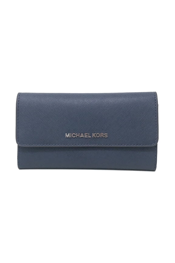 Jet Set Travel Large Trifold Wallet Saffiano Leather Navy