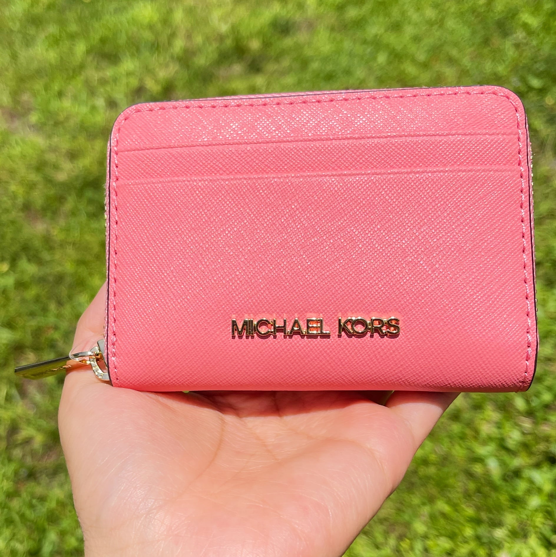 Michael Kors Female Card Wallet, Grapefruit Pink, Zip-Around