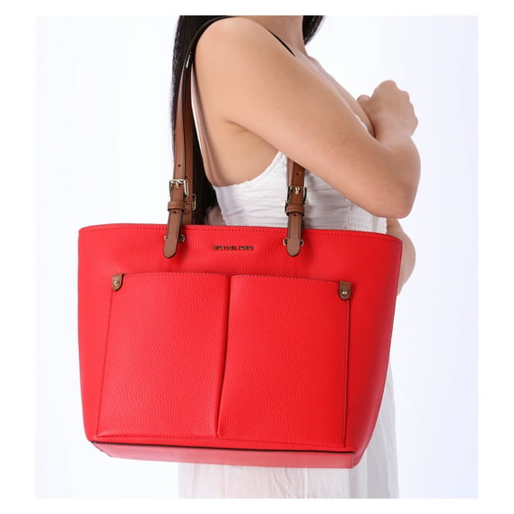 Michael Kors Jet Set Travel Medium Double Pocket Tote Vegan Leather Dark Sangria