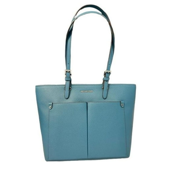 Michael Kors Jet Set Travel Medium Double Pocket Tote Vegan Teal Blue