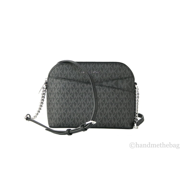 Michael Kors Jet Set Travel Medium Leather X Cross Dome Crossbody Handbag  (Black Signature/Silver) 