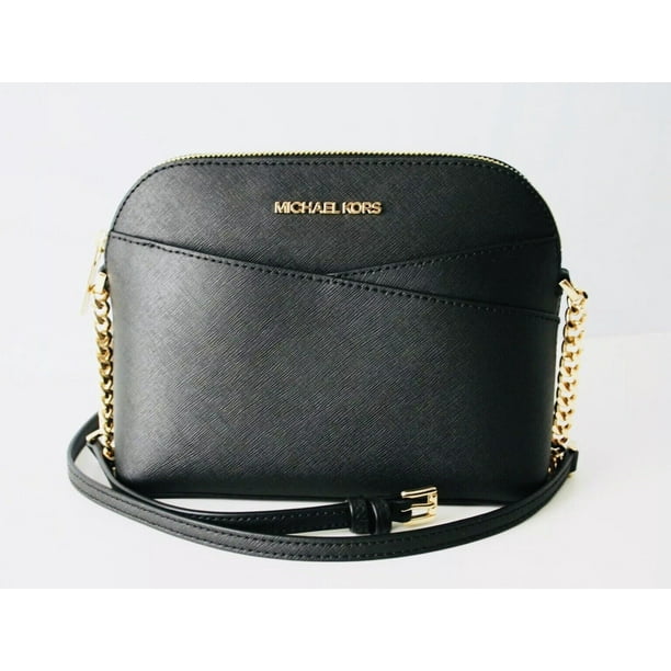 Michael Kors Jet Set Travel Medium Leather X Cross Dome Crossbody Handbag (Black Solid/Gold)