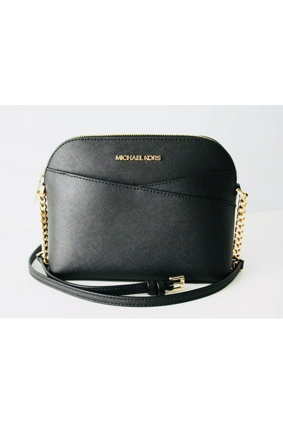 Jet Set Travel Medium Leather X Cross Dome Crossbody Handbag (Black Solid/Gold)