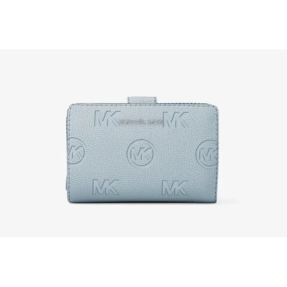 Michael Kors Jet Set Travel Medium Logo Debossed Billfold Wallet Pale Ocean