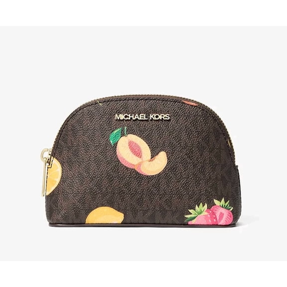 Michael Kors Women's Jet Set Travel Small Pouch Cosmetic Case Makeup Bag (Brown Multi)