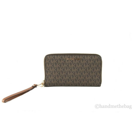 Michael Kors Jet Set Travel Medium Signature Pvc Medium Zip Around Phone Holder Wristlet Wallet (Brown Signature)