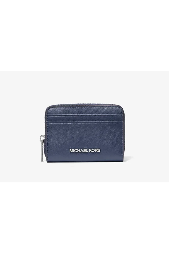 Jet Set Travel Medium Zip Around Card Case Wallet Navy Silver