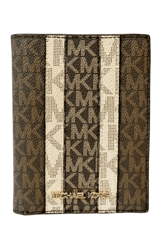 Jet Set Travel Passport Case Wallet MK Signature Brown Gold