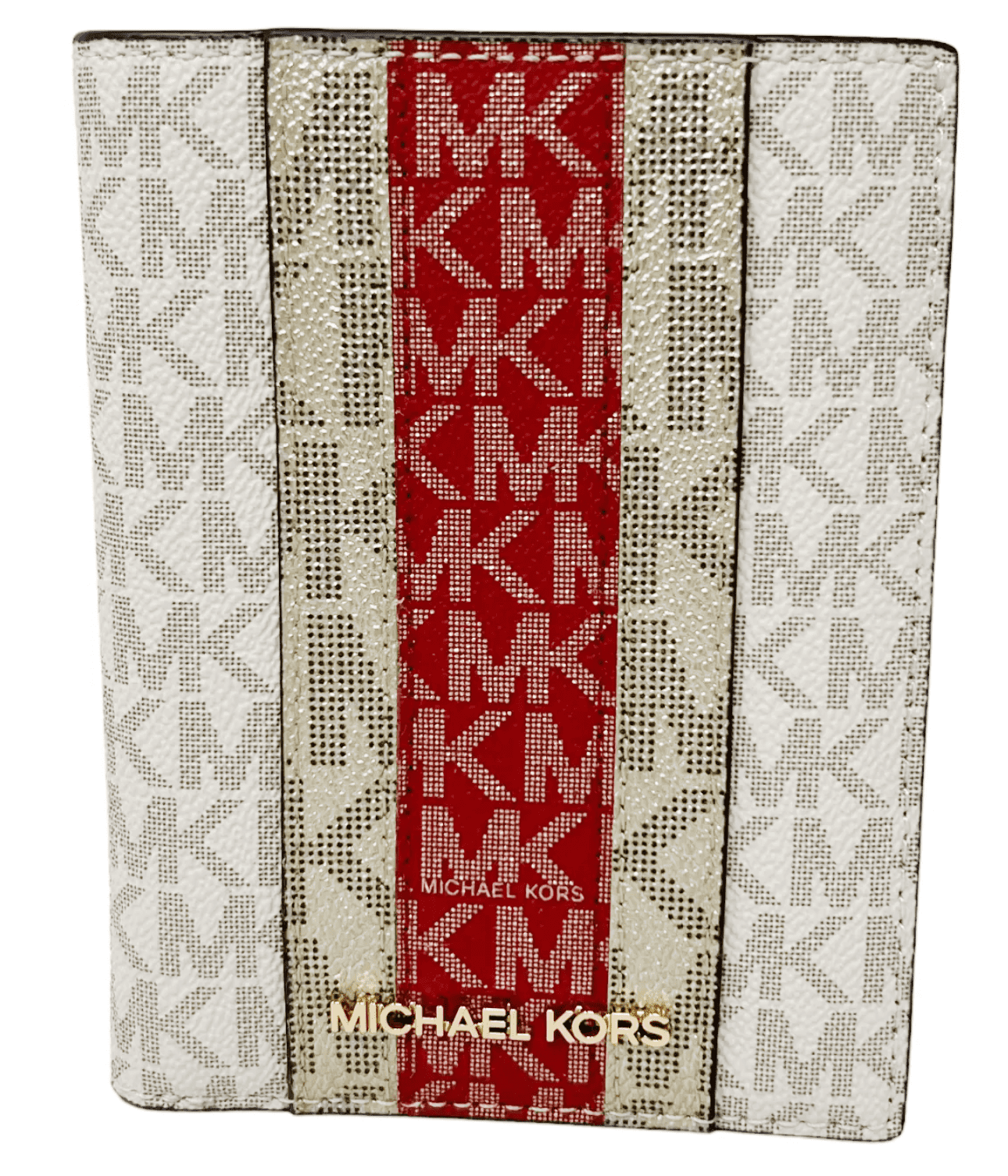 Michael Kors Jet Set Travel Passport Case Wallet MK Signature Chili Red Multi
