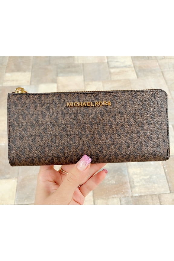 Jet Set Travel Large Leather Three Quarter Zip Wallet (Brown/Gold Tone)