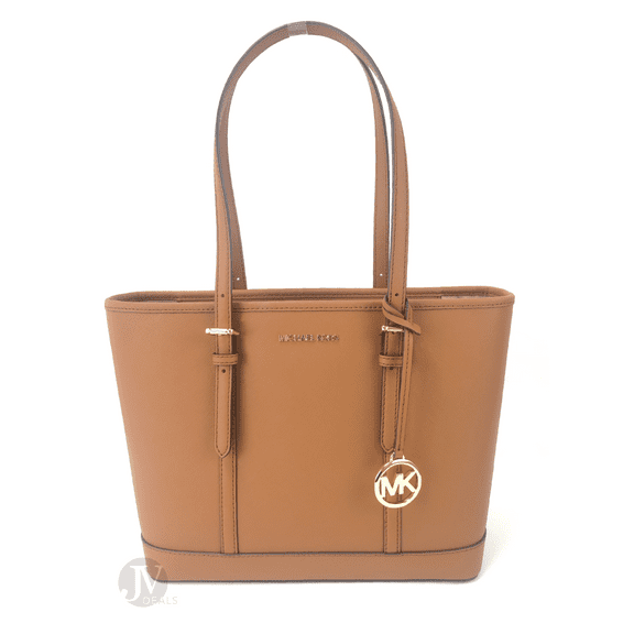 Michael Kors Jet Set Travel Small Leather Shoulder Tote Handbag Bag Purse (Luggage)