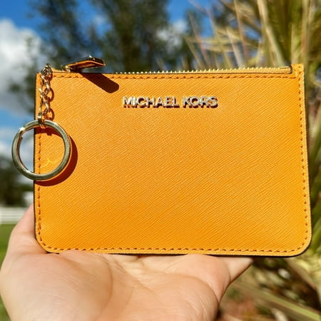 Michael Kors Jet Set Travel Small Leather Top Zip Coin Pouch Honeycomb Yellow