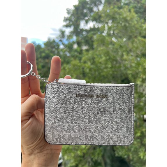 Michael Kors Jet Set Travel Small Leather Top Zip Coin Pouch Silver