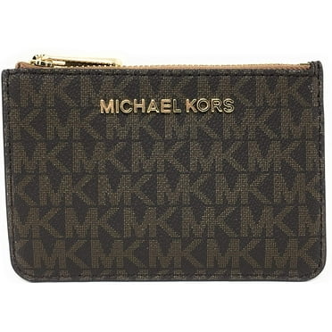 Michael Kors Jet Set Travel Small Leather Top Zip Coin Pouch With ID (Brown/Acorn Signature)
