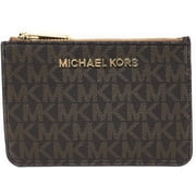 Michael Kors Jet Set Travel Small Top Zip Coin Pouch with ID Holder - PVC Coated Twill Brown & Acorn