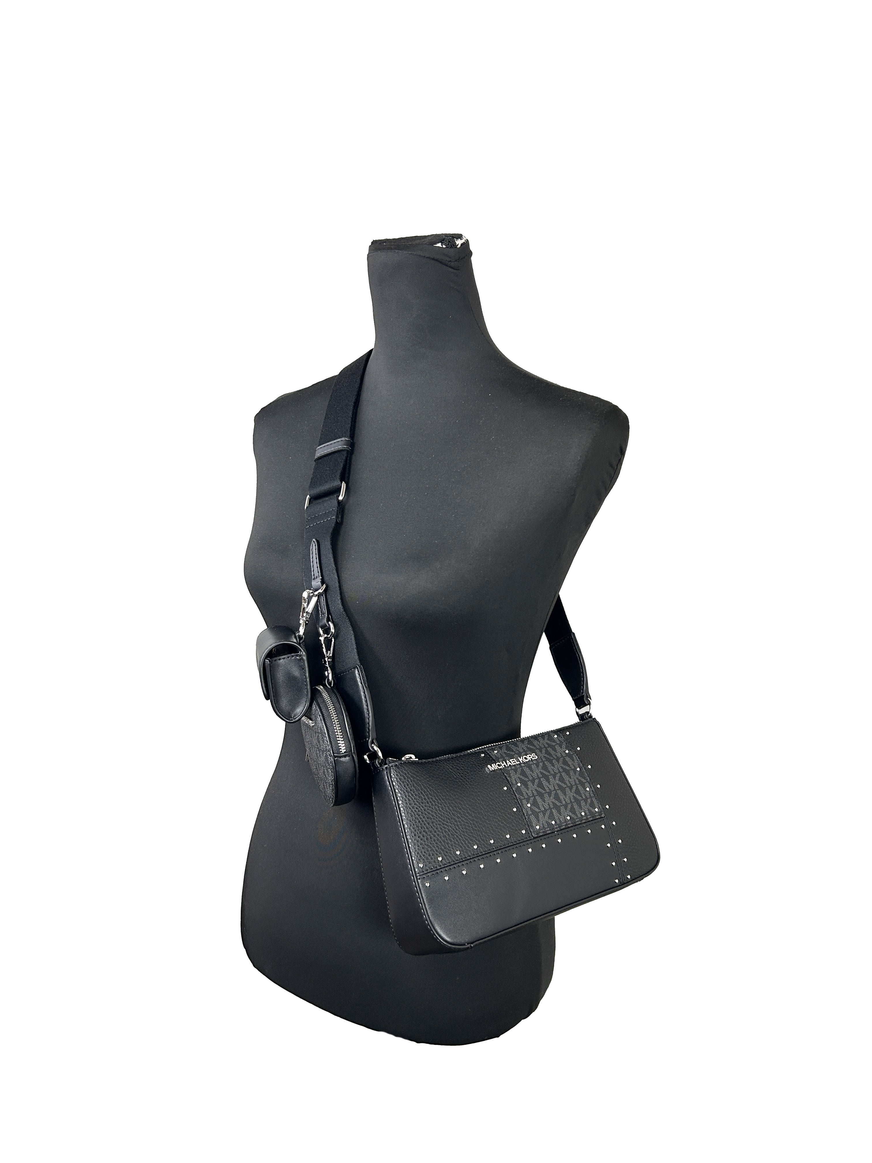 【美品】MICHAEL KORS ブラックチェーンバッグ Michael Kors Chain Crossbody Bag - Black PVC – Dazigno