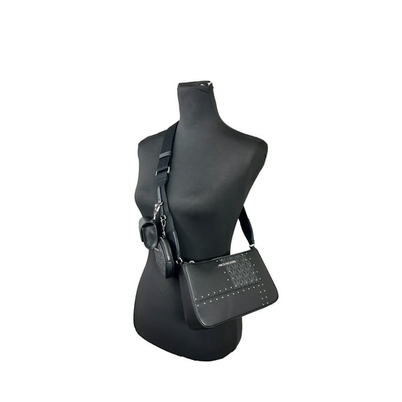 Michael Kors Jet Set Travel Small Metallic Patchwork and Signature Logo Crossbody Bag (Black)