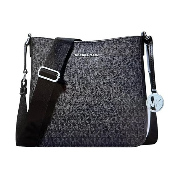 Michael Kors Jet Set Travel Small Shoulder Messenger Crossbody Bag (Black Signature/Silver Tone)