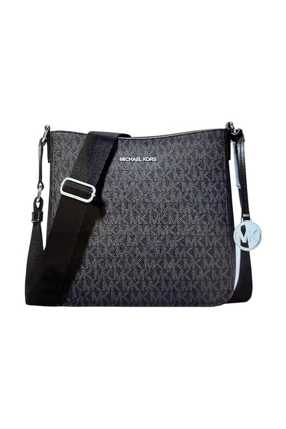 Jet Set Travel Small Shoulder Messenger Crossbody Bag (Black Signature/Silver Tone)