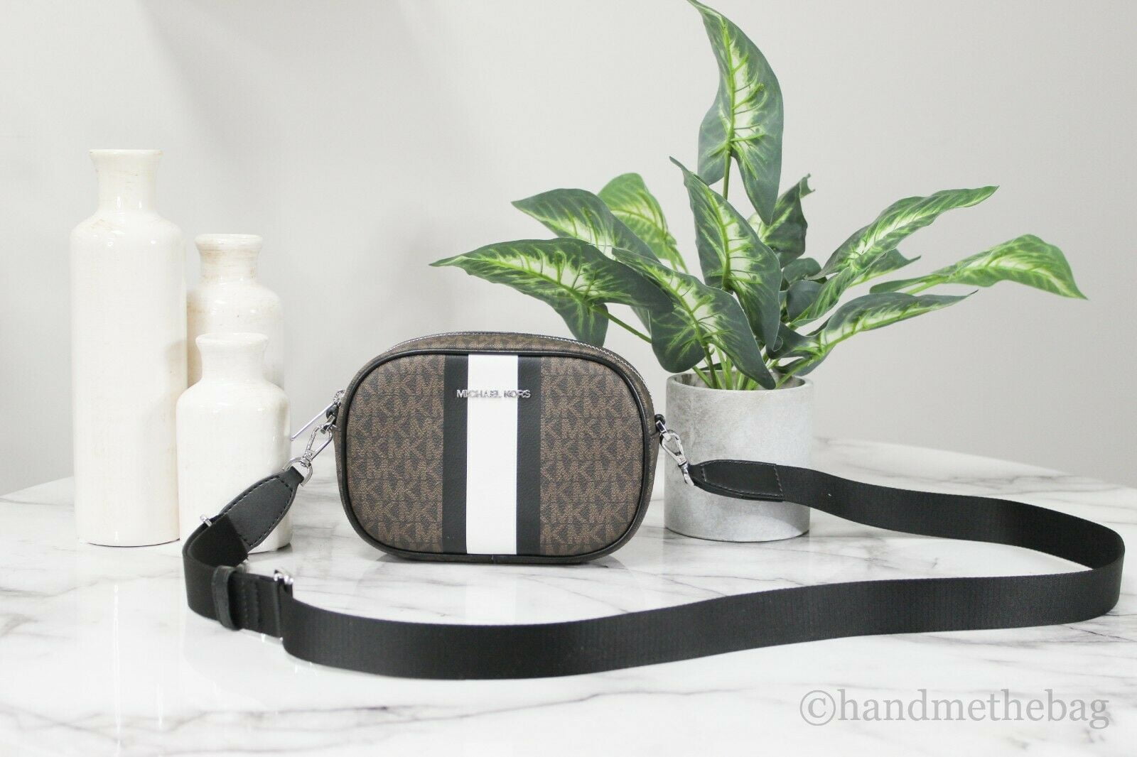 Michael Kors Jet Set Travel Small Signature PVC Striped Oval Crossbody Bag Clutch Handbag Walmart