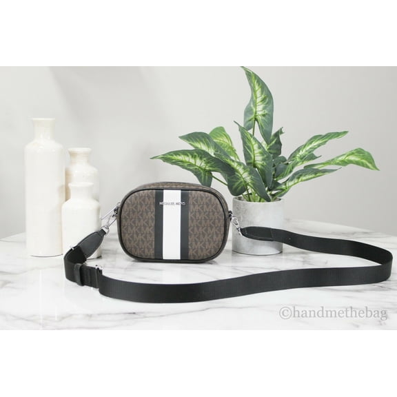Michael Kors Jet Set Travel Small Signature PVC Striped Oval Crossbody Bag Clutch Handbag