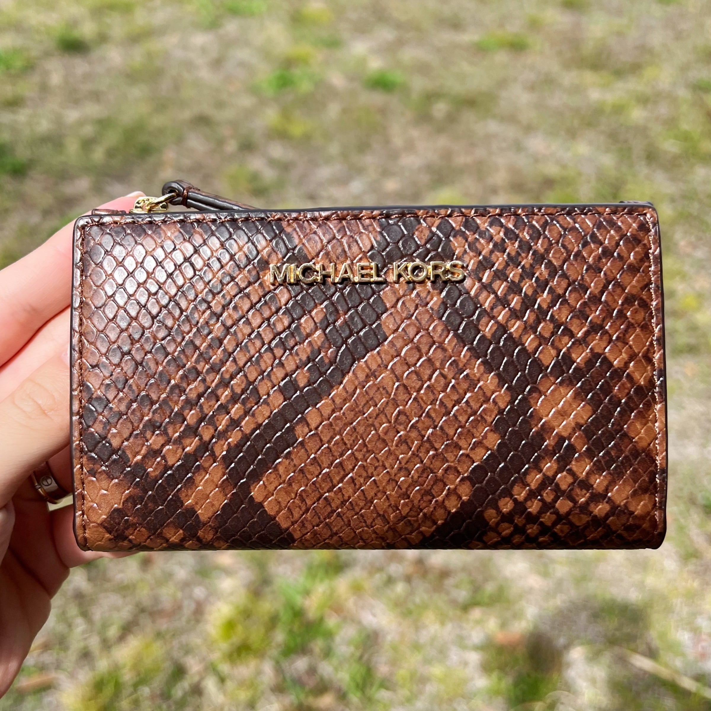 Michael Kors Carmen Medium Bifold Wallet Brown Signature Logo MK Logo Walmart