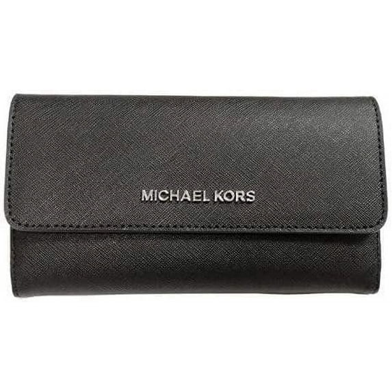 Michael Kors Jet Set Travel Trifold Leather Wallet Black, Large 35S8STVF7L-001