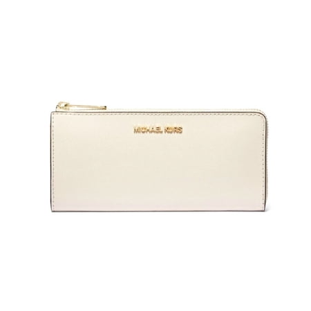 Michael Kors Jet Set Travel Large Leather Three Quarter Zip Wallet (Light Cream/Gold Tone)
