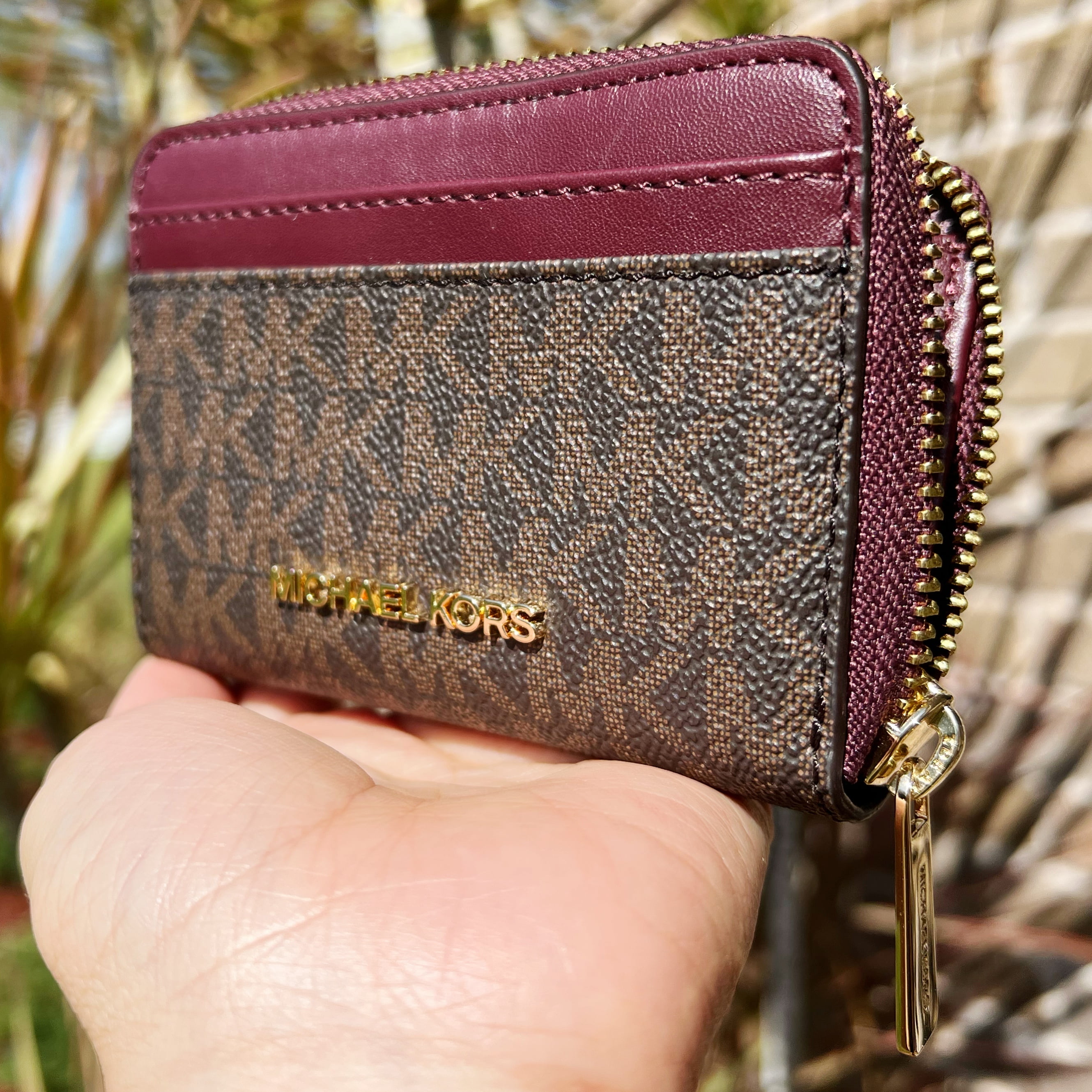 Michael Kors Jet Set Travel Zip Around Card Case Wallet Brown Mk