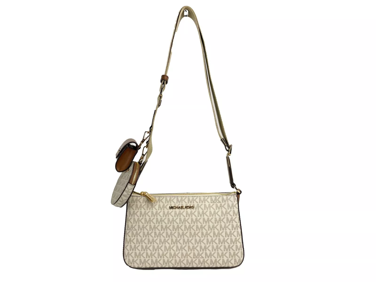 7月★Michael Kors★JET SET TRAVEL TECH CROSSBODY Michael Kors Jet Set Vanilla Signature PVC Crossbody Tech