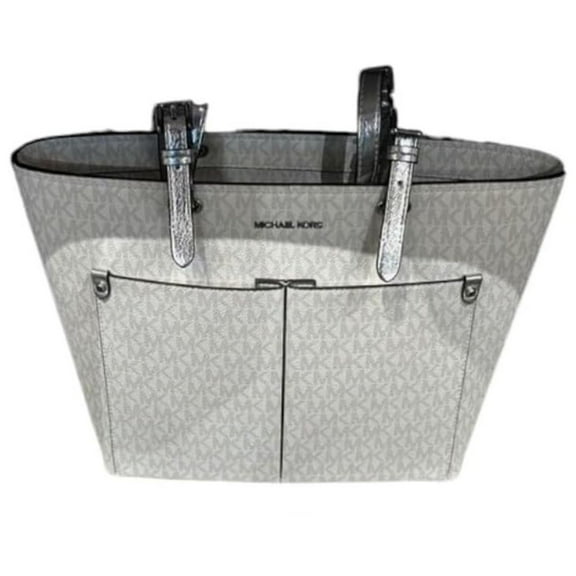 Michael Kors Jet Set White Silver PVC Double Pocket Tote