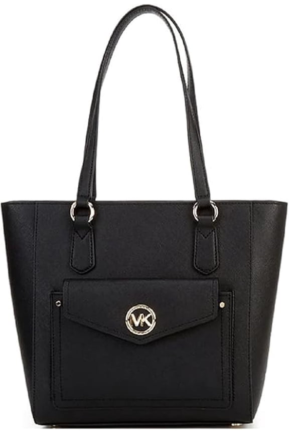 Joey Medium Saffiano Leather Pocket Tote Bag, Black