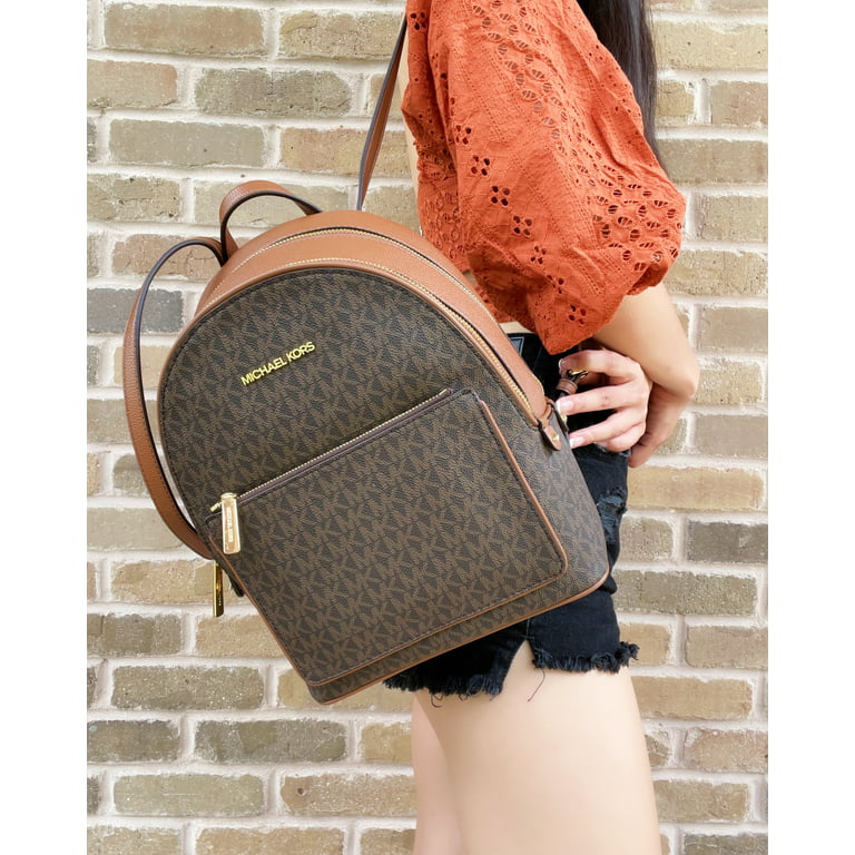 Michael Kors Kenly Medium Adina Backpack Pebbled Leather Brown Mk Signature  