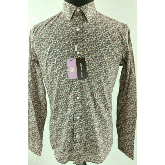 Michael Kors LIBERTY FABRIC BLUE PATTERN Slim Fit Remington Shirt, US 2X-Large