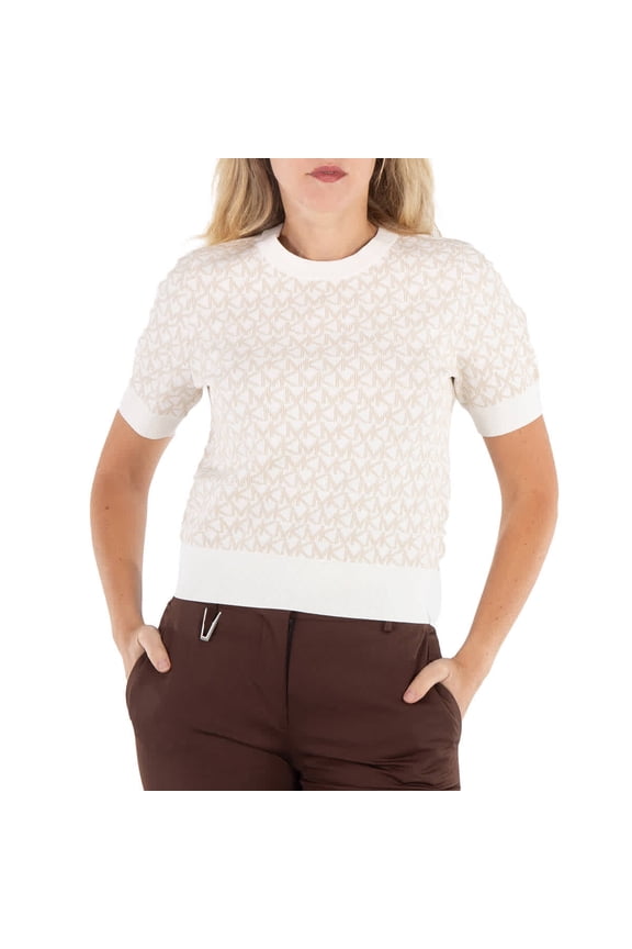 Ladies Bone Logo Jacquard Short-Sleeve Sweater, Size Small