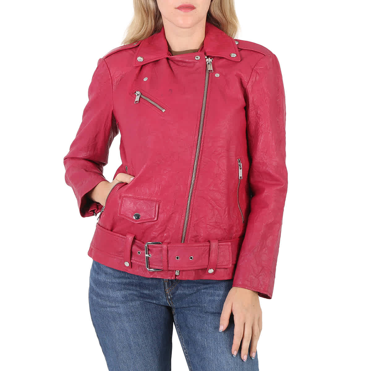 Michael Kors Ladies Crinkled Leather Moto Jacket, Size Large - image 1 of 1