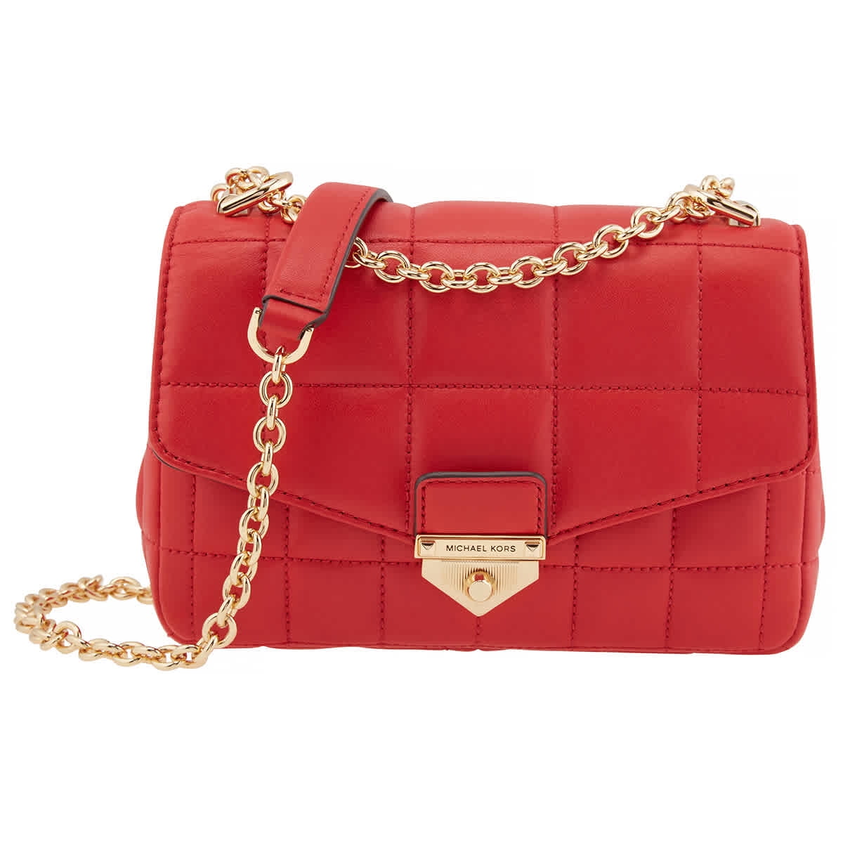 Michael Kors Ladies Soho Small Studded Quilted Patent Leather Shoulder Bag  - Crimson 30H1G1SL1A-602 194900932551 - Handbags - Jomashop