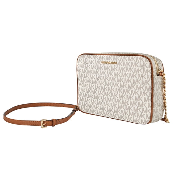 Michael Kors Ladies Vanilla Signature-coated Jet Set Large East West Crossbody Bag