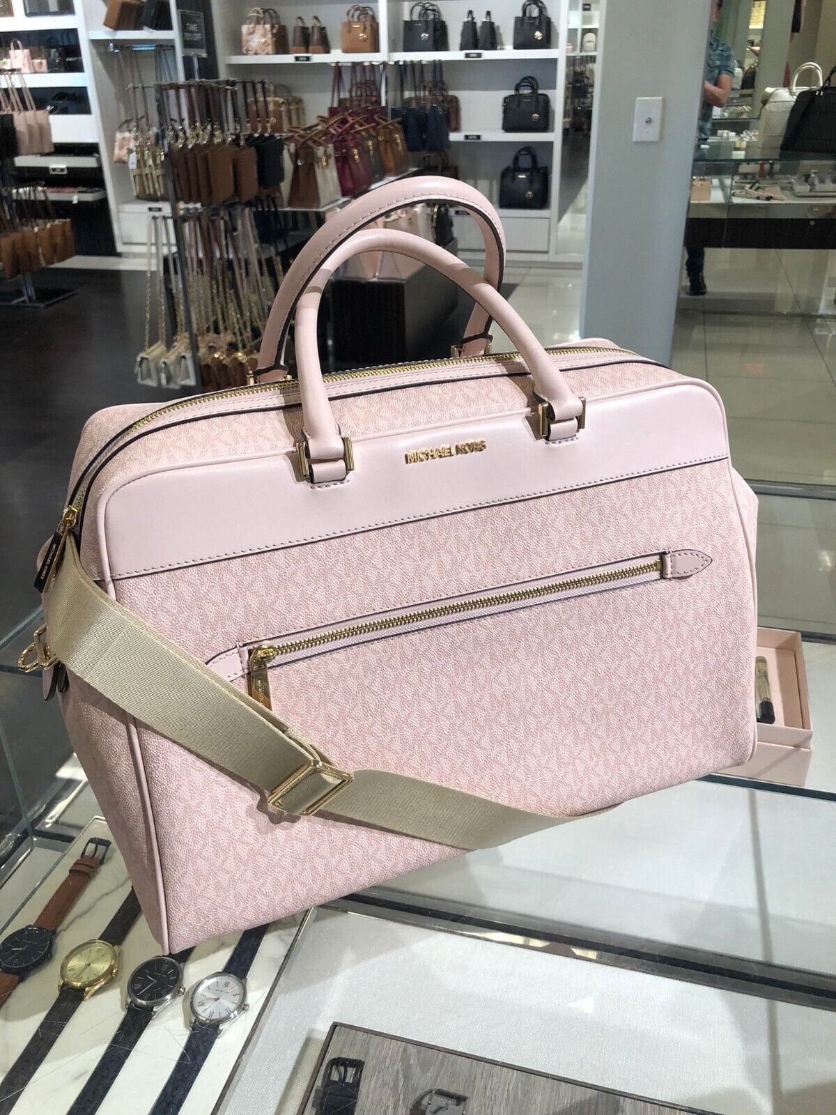 MICHAEL KORS Lady MK Travel Luggage Large Top Zip Weekender Bag- DK Powder Blush