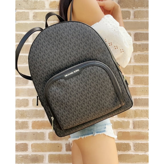 Michael Kors Large Jaycee Abbey Backpack School Bag Black MK Signature