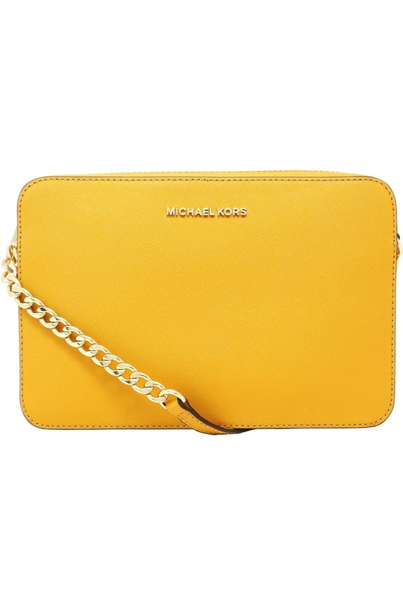 Large Jet Set Saffiano Leather Crossbody Satchel - Marigold