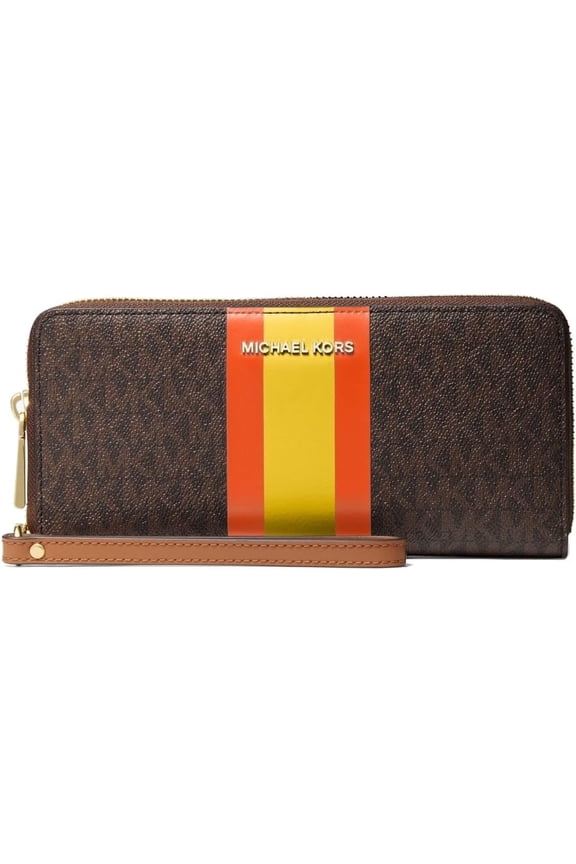 Large Logo Stripe Continental Wallet Wristlet,Brown/Poppy