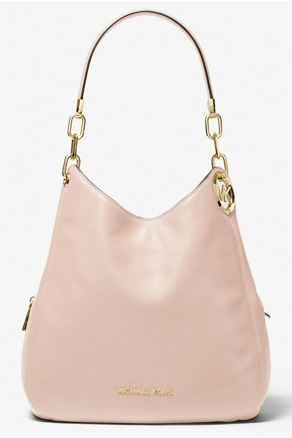Lillie Large Pebbled Leather Shoulder Bag, Soft Pink
