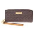 thumbnail image 1 of Michael Kors Logo Continental Ladies Small Brown PVC Wristlet 32S7GTTE9B200, 1 of 2